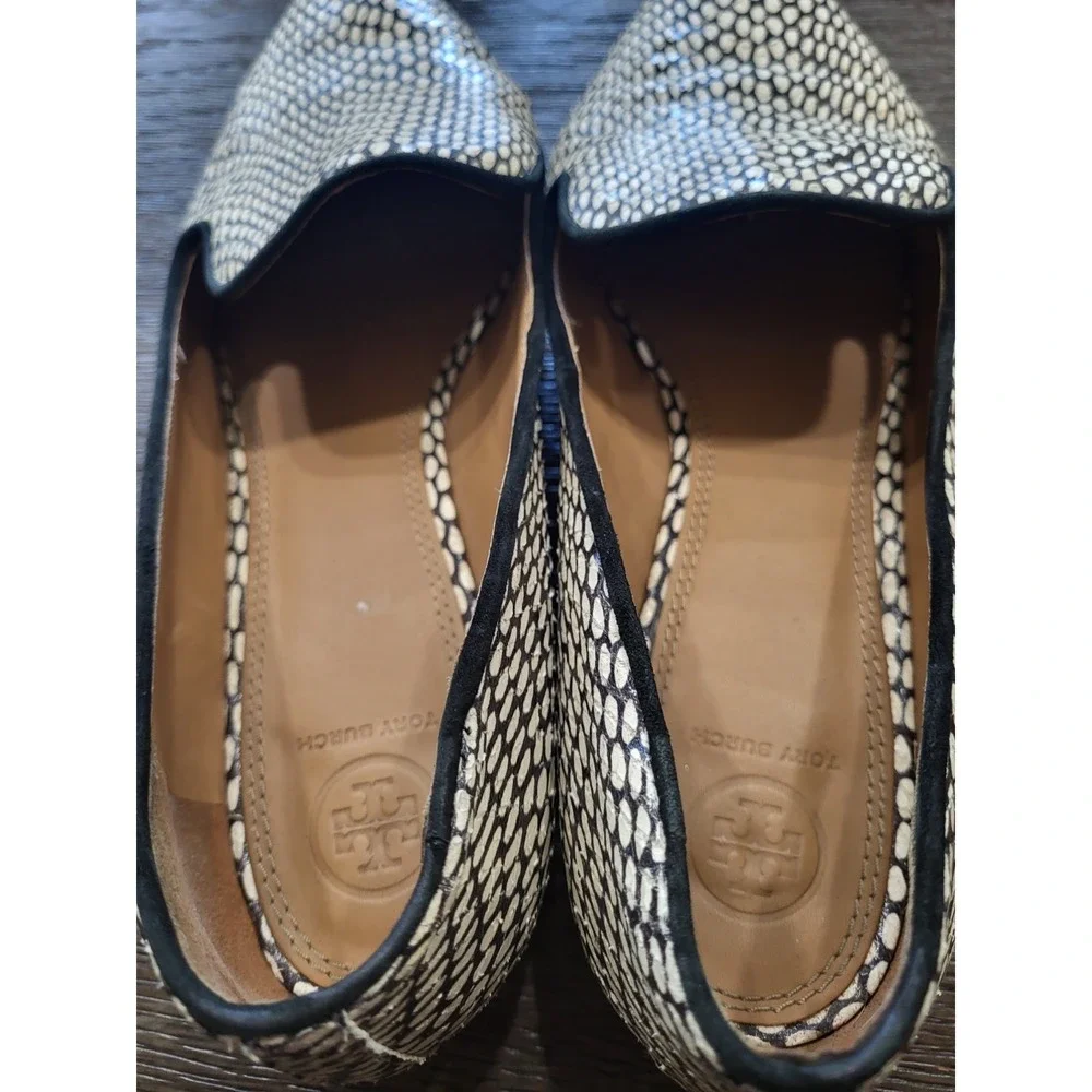 Tory Burch King Cobra Leather Block Heels Size 11 Black & Cream Great Shape‎